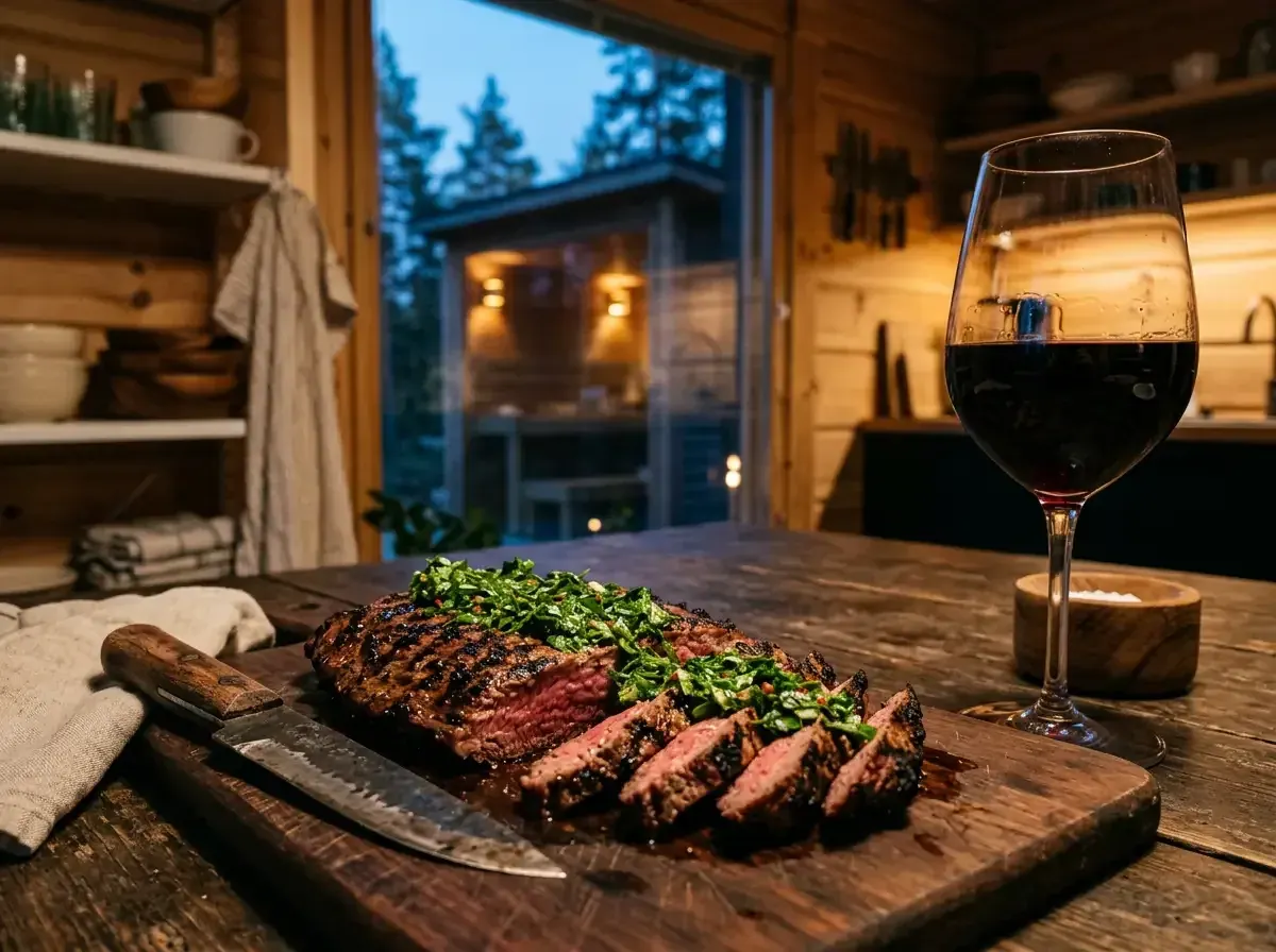 Flank steak chimichurri-kastikkeella