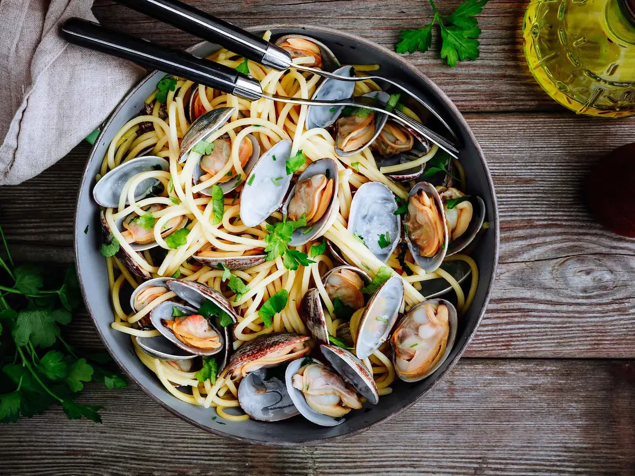 Greippinen Spagetti alle Vongole-simpukkapasta