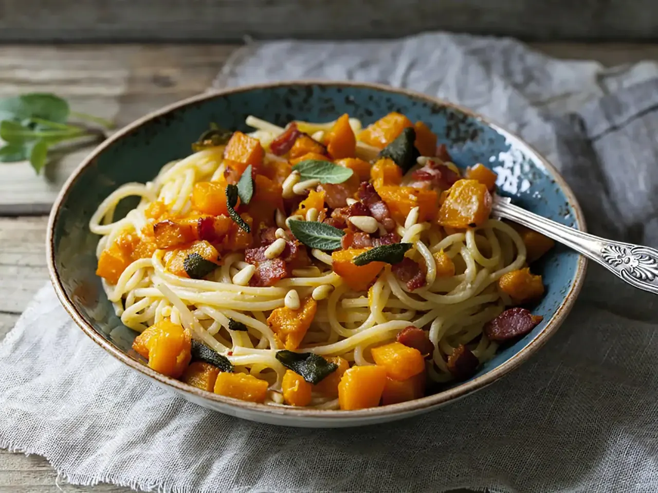 Kurpitsapasta salvialla