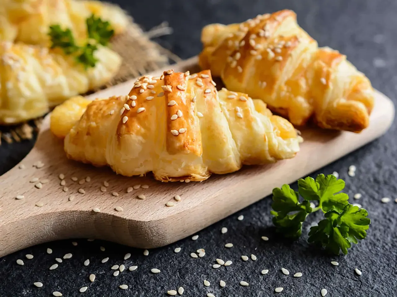 Pinaatti-juustotäytetyt croissantit